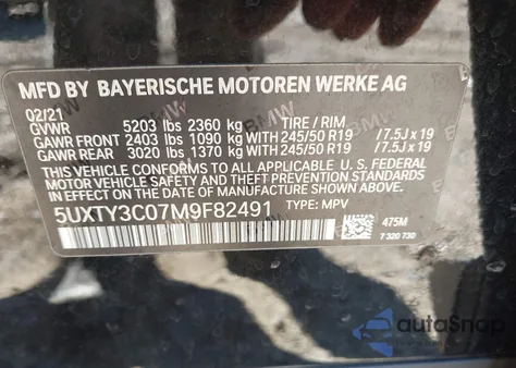 2021 BMW X3 Sdrive30I from USA, damaged, VIN 5UXTY3C07M9F82491